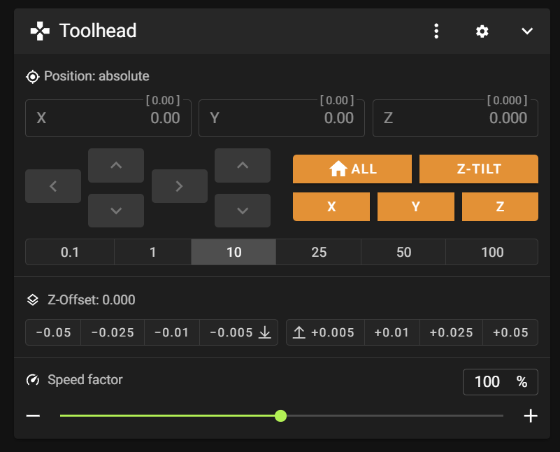 Dashboard 工具頭控制面板（含 Home All 按鈕）